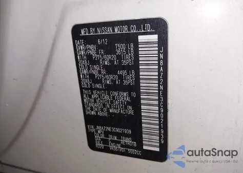 2012 Infiniti Qx56 7-Passenger from USA, damaged, VIN JN8AZ2NE3C9021939